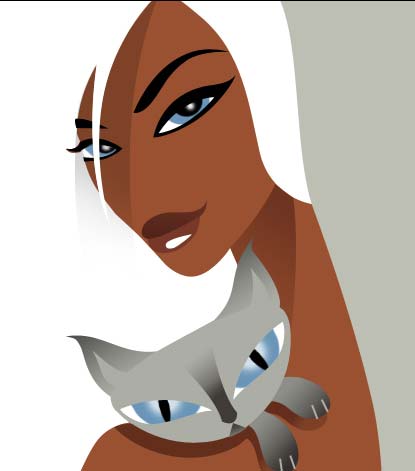 The girl with a cat illustration design in photoshop cs