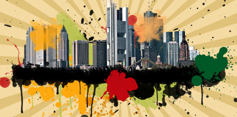 Create Urban city scene on grunge background in Photoshop CS3