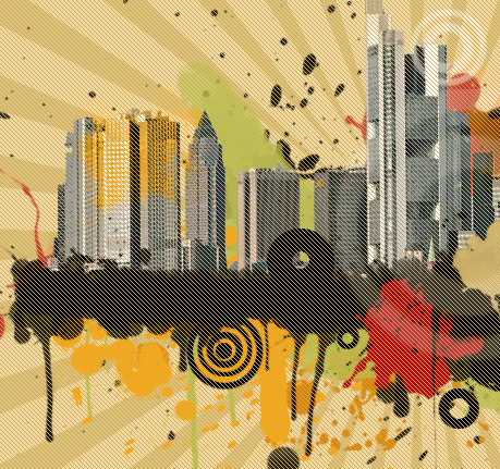 Create Urban city scene on grunge background in Photoshop CS3