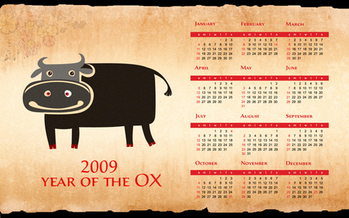 Design a nice calendar wallpaper for 2009 in Adobe Photoshop CS3