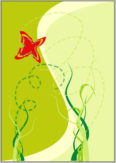 Create Green Illustration with Colorful Butterflies in Photoshop CS