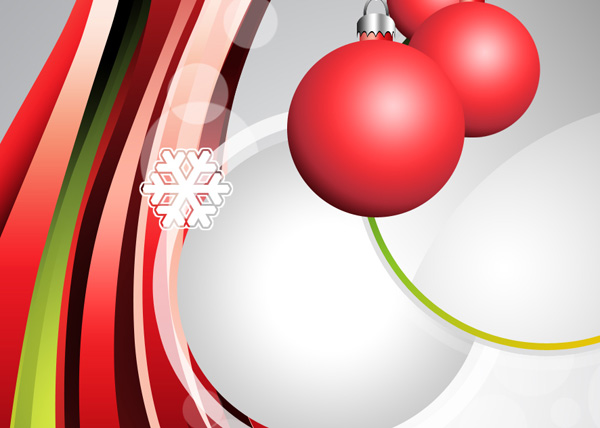 How to design an abstract Christmas illustration with colorful shapes and glass baubles in Adobe Photoshop CS5