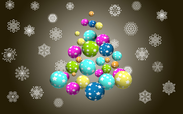How to create Christmas greeting card with snowflakes and colorful tree baubles in Photoshop CS5