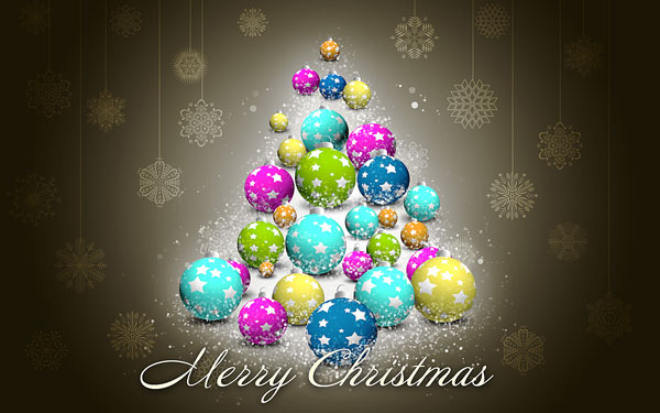 How to create Christmas greeting card with snowflakes and colorful tree baubles in Photoshop CS5