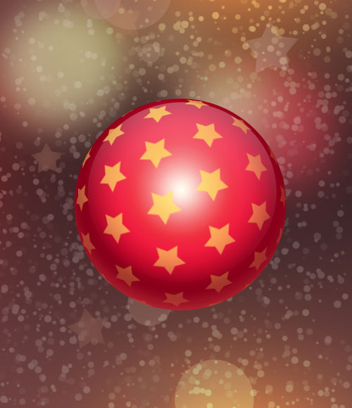 Christmas Design in Adobe Photoshop CS6 - Red and Gold Christmas Ball on Stars Background