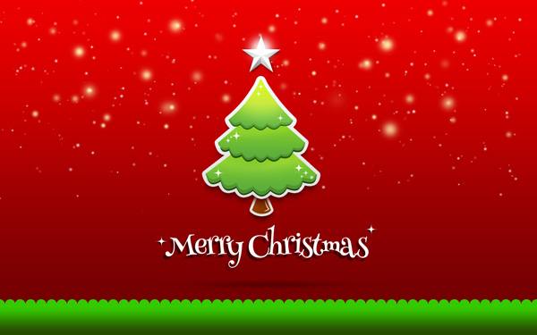 Christmas Greeting Card - Christmas Green Tree on Red Background in Adobe Photoshop CS6