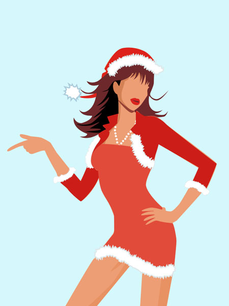 Pretty girl in christmas suit in Photoshop CS