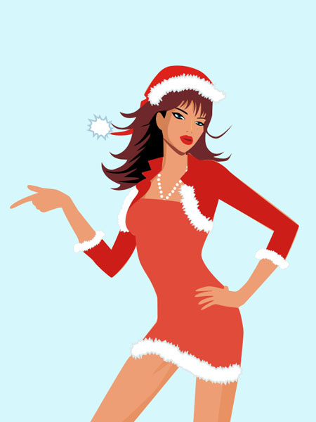 Pretty girl in christmas suit in Photoshop CS