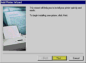 Click Next to begin the Add Printer Wizard.