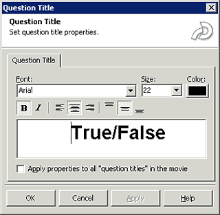 Using the Question Title dialog box to format your question slide