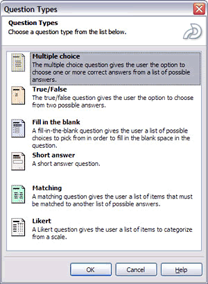 The Question Types dialog box