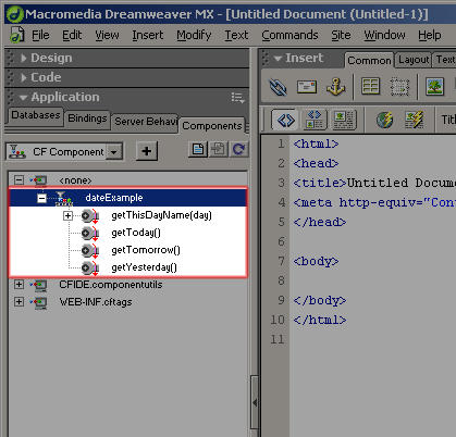 ColdFusion date Example CFC in Dreamweaver