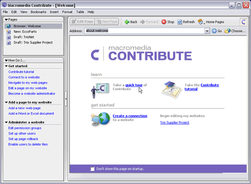 Figure 1. The Contribute editor/browser interface.