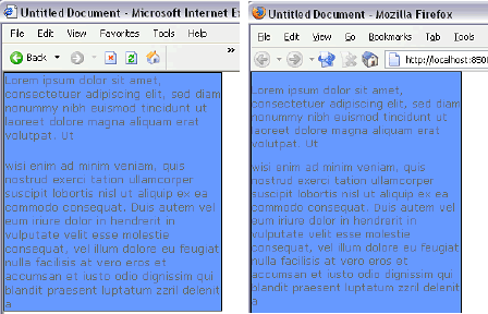 The Blue Box div in Internet Explorer and Firefox with the height and overflow properties removed from the BlueBox div