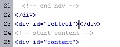 Placing your cursor between the div tags