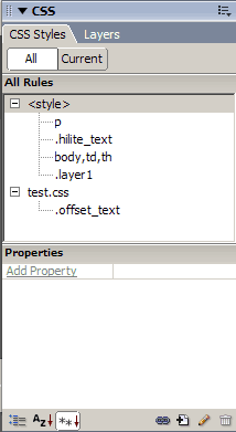 The CSS Styles panel in All mode showing rules separated according to where they are defined