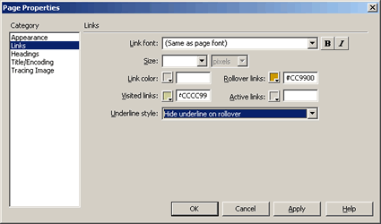 Figure 3.  Settings for link colors and underlined text.