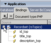 Bindings tab showing the recordset