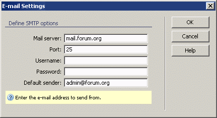 Configuring the outgoing e-mail server