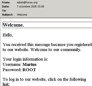 Welcome message