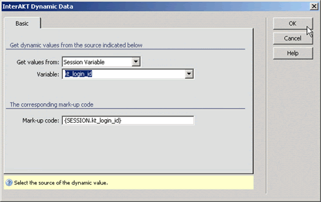 Selecting the kt_login_id session variable for the user ID