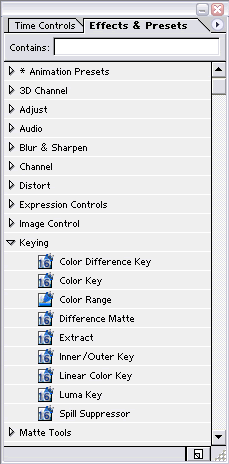 Effects & Presets panel showing the open Keying section
