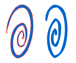 Shape drawn using the pressure-sensitivity setting turned on (left) and off (right)