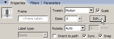 Clicking the Edit button in the Property inspector to customize the easing of a tween