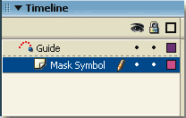 Timeline with a mask symbol layer under a guide layer