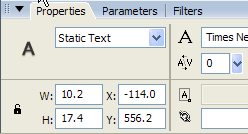 Figure 9. Property inspector showing the Text tool properties