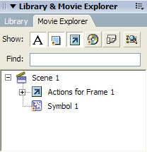 Figure 15. Tabbed panel showing the Library and Movie Explorer panels