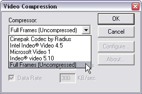 Compressor settings in the Video Compression dialog box