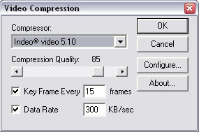 Compression, key frame, and data rate settings