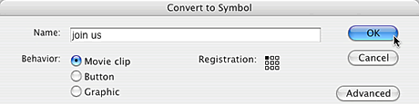 Use the Convert to Symbol dialog box to convert selected content into a symbol, give it a name, and add it to the document's library.