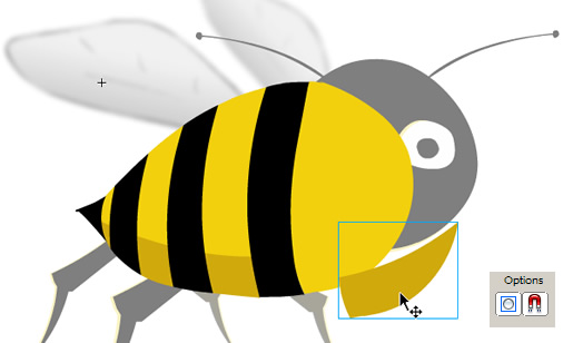 Drawings don't have to merge in Flash 8. In this image, the light yellow shape remains intact, even though the dark yellow shape overlaps the light yellow shape on the same layer.