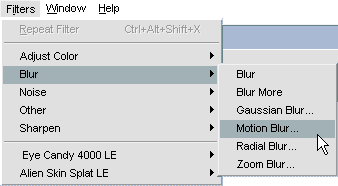 Opening the Motion Blur dialog box from the Blur menu
