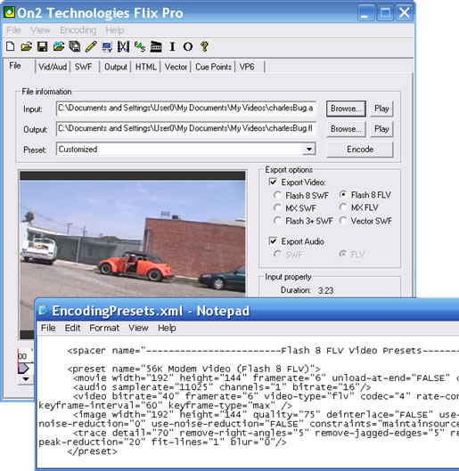 Encoding presets XML file in On2 Flix Pro 8.5