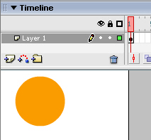 Draw a ball on the Stage and convert it to a symbol. Note that there are two layers in the Flash file.