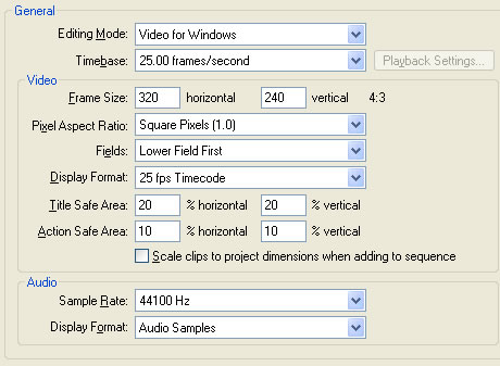 Project's preset format, location, and name in the New Project dialog box