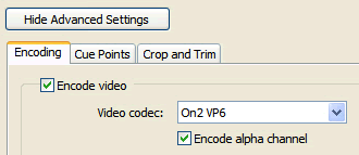 Selecting the Encode Alpha Channel option in the Advanced Settings area of the Flash Video Encoder.