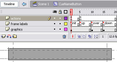 Navigation button Timeline; notice the guides marking off the scaling areas of the button