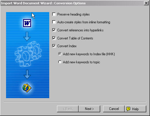 The Import Word document wizard
