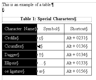 example of a table