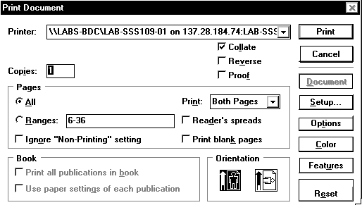 print documentation dialog box