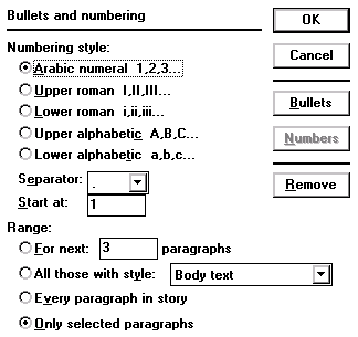 Numbers dialog box