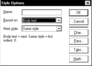 style options dialog box