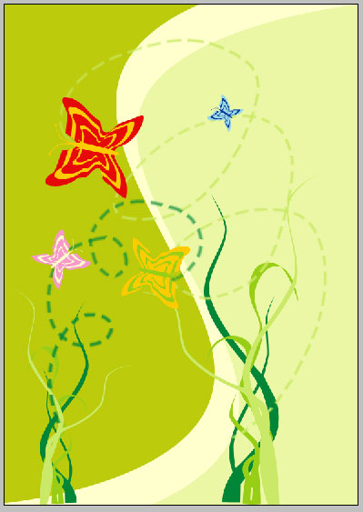 Green Illustration with Butterflies in Photoshop